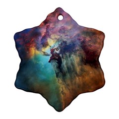 Lagoon Nebula Interstellar Cloud Pastel Pink, Turquoise And Yellow Stars Snowflake Ornament (two Sides) by genx