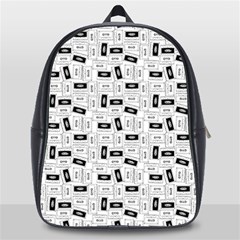 Tape Cassette 80s Retro Genx Pattern Black And White School Bag (large) by genx