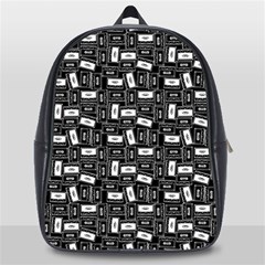 Tape Cassette 80s Retro Genx Pattern Black And White School Bag (large) by genx