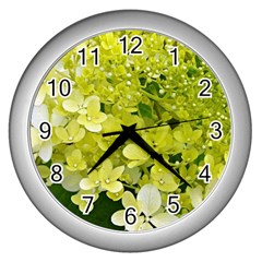 Elegant Chartreuse Green Limelight Hydrangea Macro Wall Clock (silver) by myrubiogarden