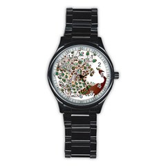 Peacock Graceful Bird Animal Stainless Steel Round Watch by Wegoenart