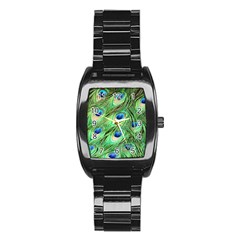 Peacock Feathers Peafowl Stainless Steel Barrel Watch by Wegoenart