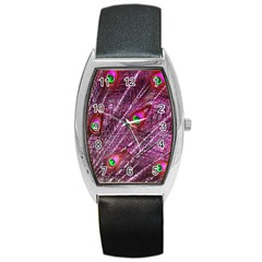 Peacock Feathers Color Plumage Barrel Style Metal Watch by Wegoenart