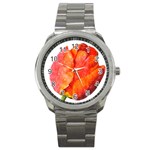 Red Tulip, watercolor art Sport Metal Watch Front