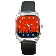 City Light Night Lights Evening Square Metal Watch by Wegoenart