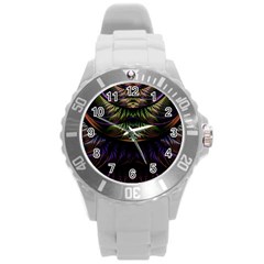 Fractal Colorful Pattern Fantasy Round Plastic Sport Watch (l) by Wegoenart