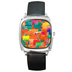 Pattern Texture Background Color Square Metal Watch by Wegoenart