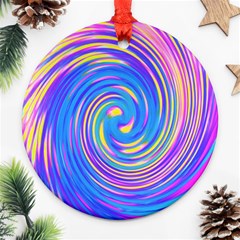 Cool Abstract Pink Blue And Yellow Twirl Liquid Art Ornament (round) by myrubiogarden