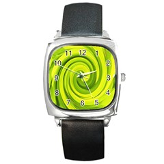 Groovy Abstract Green Liquid Art Swirl Painting Square Metal Watch by myrubiogarden