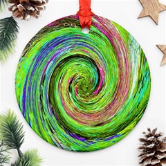 Groovy Abstract Green And Crimson Liquid Swirl Ornament (round) by myrubiogarden