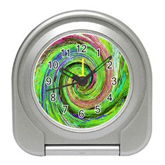 Groovy Abstract Green And Crimson Liquid Swirl Travel Alarm Clock by myrubiogarden