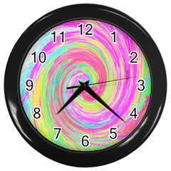 Groovy Abstract Pink And Blue Liquid Swirl Painting Wall Clock (black) by myrubiogarden