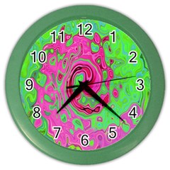 Groovy Abstract Green And Red Lava Liquid Swirl Color Wall Clock by myrubiogarden