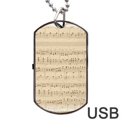 Vintage Beige Music Notes Dog Tag Usb Flash (two Sides) by Pakrebo