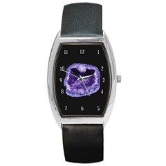 Amethyst Dark Purple Violet Geode Slice Barrel Style Metal Watch by genx