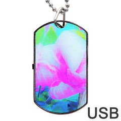 Abstract Pink Hibiscus Bloom With Flower Power Dog Tag Usb Flash (two Sides) by myrubiogarden