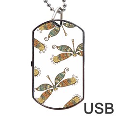 Pattern Dragonfly Background Dog Tag Usb Flash (two Sides) by Pakrebo