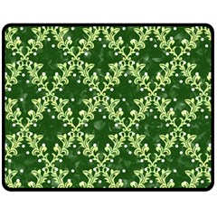 White Flowers Green Damask Fleece Blanket (medium)  by Pakrebo