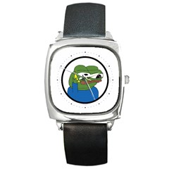 Apu Apustaja With Banana Phone Wall Eyed Pepe The Frog Kekistan Square Metal Watch by snek