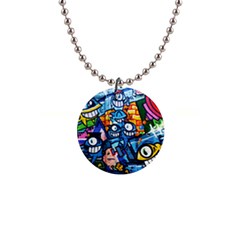 Graffiti Urban Colorful Graffiti Cartoon Fish 1  Button Necklace by genx