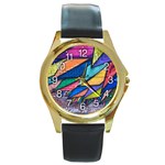 Urban colorful graffiti brick wall industrial scale abstract pattern Round Gold Metal Watch Front