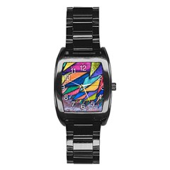 Urban Colorful Graffiti Brick Wall Industrial Scale Abstract Pattern Stainless Steel Barrel Watch by genx