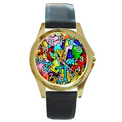 Graffiti Abstract With Colorful Tubes And Biology Artery Theme Round Gold Metal Watch by genx