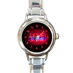 Party Night Bar Neon Quote Leave Disheveled Or Leave Now Round Italian Charm Watch by genx