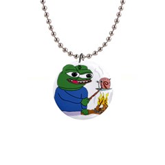 Apu Apustaja Roasting A Snail On A Campfire Pepe The Frog Pepethefrog The Helper Kekistan 1  Button Necklace by snek