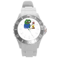 Apu Apustaja Roasting A Snail On A Campfire Pepe The Frog Pepethefrog The Helper Kekistan Round Plastic Sport Watch (l) by snek