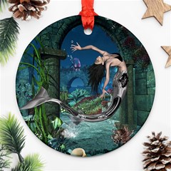 Wonderful Mermaid In The Deep Ocean Ornament (round) by FantasyWorld7