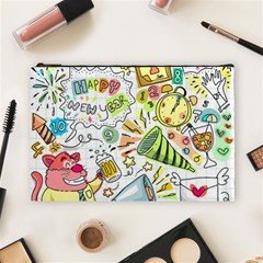 Doodle New Year Party Celebration Cosmetic Bag (large) by Pakrebo