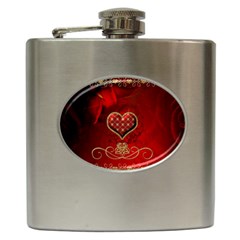 Wonderful Heart With Roses Hip Flask (6 Oz) by FantasyWorld7