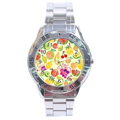 Seamless Pattern Fruit Stainless Steel Analogue Watch by Mariart