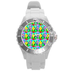 Star Texture Template Design Round Plastic Sport Watch (l) by Pakrebo