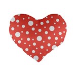 Polka Dot On Living Coral Standard 16  Premium Flano Heart Shape Cushions Front