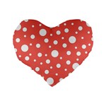 Polka Dot On Living Coral Standard 16  Premium Flano Heart Shape Cushions Back