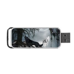 Awesome Black And White Wolf In The Dark Night Portable Usb Flash (two Sides) by FantasyWorld7