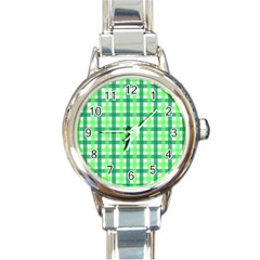 Sweet Pea Green Gingham Round Italian Charm Watch by WensdaiAmbrose