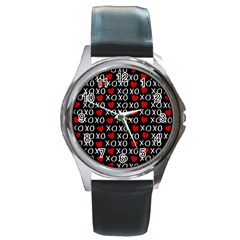 Xo Valentines Day Pattern Round Metal Watch by Valentinaart