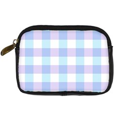 Gingham Duo Aqua On Lavender Digital Camera Leather Case by retrotoomoderndesigns