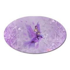 Fairy With Fantasy Bird Oval Magnet by FantasyWorld7