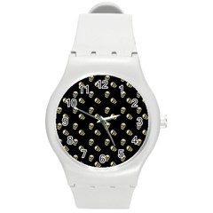 Skull Black Pattern Round Plastic Sport Watch (m) by snowwhitegirl