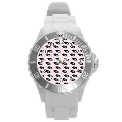 Eyes Pink Round Plastic Sport Watch (l) by snowwhitegirl