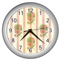 Lotus Flower Waterlily Wallpaper Wall Clock (silver) by Mariart