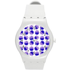 Kawaii Blueberry Jam Jar Pattern Round Plastic Sport Watch (m) by snowwhitegirl