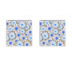 Vintage White Blue Flowers Cufflinks (square) by snowwhitegirl