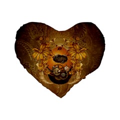 Awesome Steampunk Easter Egg With Flowers, Clocks And Gears Standard 16  Premium Flano Heart Shape Cushions by FantasyWorld7