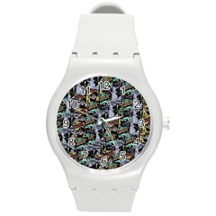 Comic Books Pattern Round Plastic Sport Watch (m) by snowwhitegirl