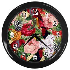 Tropical Bird Floral Wall Clock (black) by snowwhitegirl